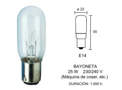 PACK 10 - LAMPARA TUBULAR BAYONETA 25W. 240-260V.