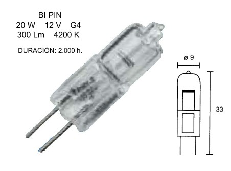 PACK 10 - LAMPARA HALOGENA 2 PIN 20W. 12V. 4200K.