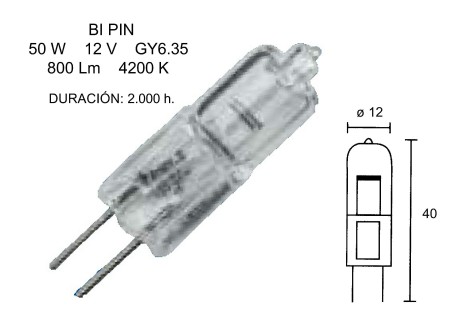 PACK 10 - LAMPARA HALOGENA 2 PIN 50W.. 12V. 4200K.