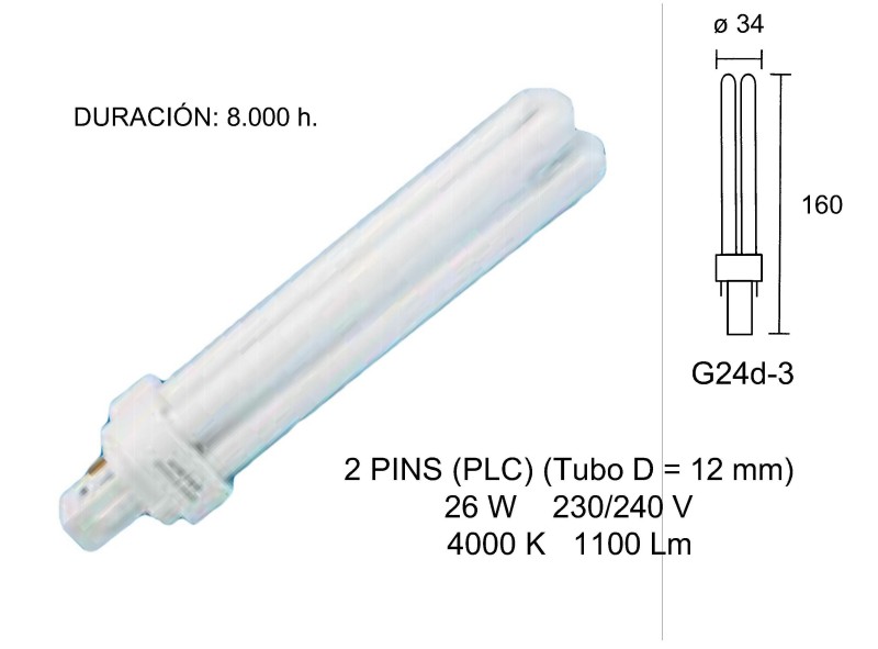 PACK 5 - LAMPARA B/CONSUMO PLC-26W. LUZ DIA 4200 K